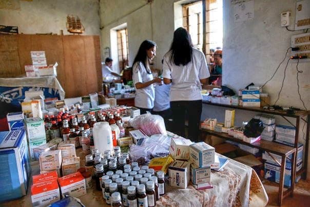 The pharmacy. Every bottle of it was carried in, then sorted on a classroom table.